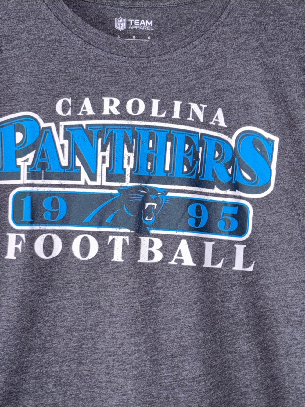 NFL Carolina Panthers Gray Short Sleeve Tee with Blue and White Logo